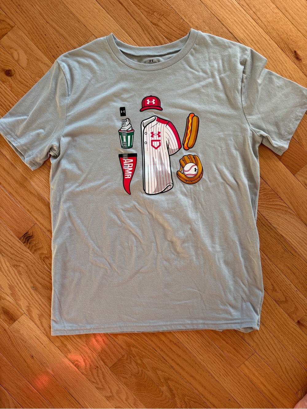 Under Armour Boys Youth XL Baseball Graphic T-Shirt Gray Loose Fit